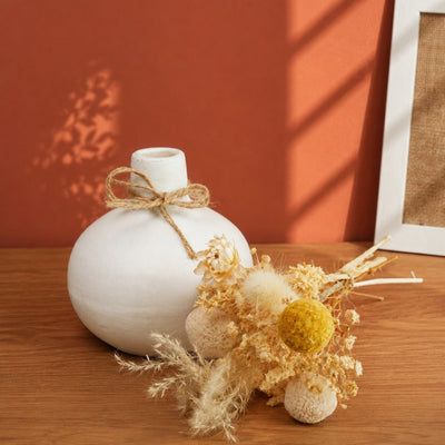 Moonstone Bloom Vase with Dried Flowers | Elegant Neutral Home Decor – Vases on Brown Living™. SKU: V-406. Img 1.