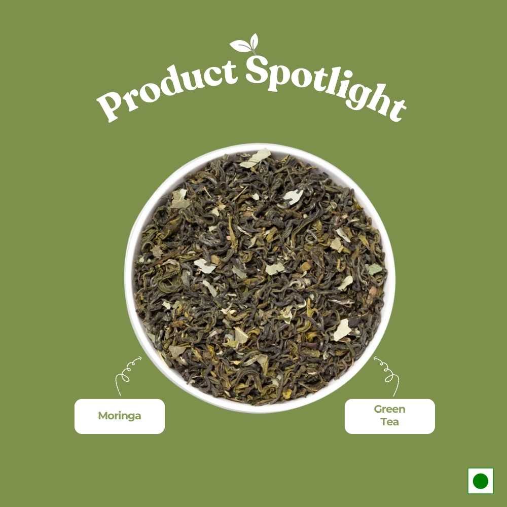 Moringa Boost Green Tea – Nutrient-Rich Vitality – 50g – Tea on Brown Living™. SKU: PWTin50New. Img 3.
