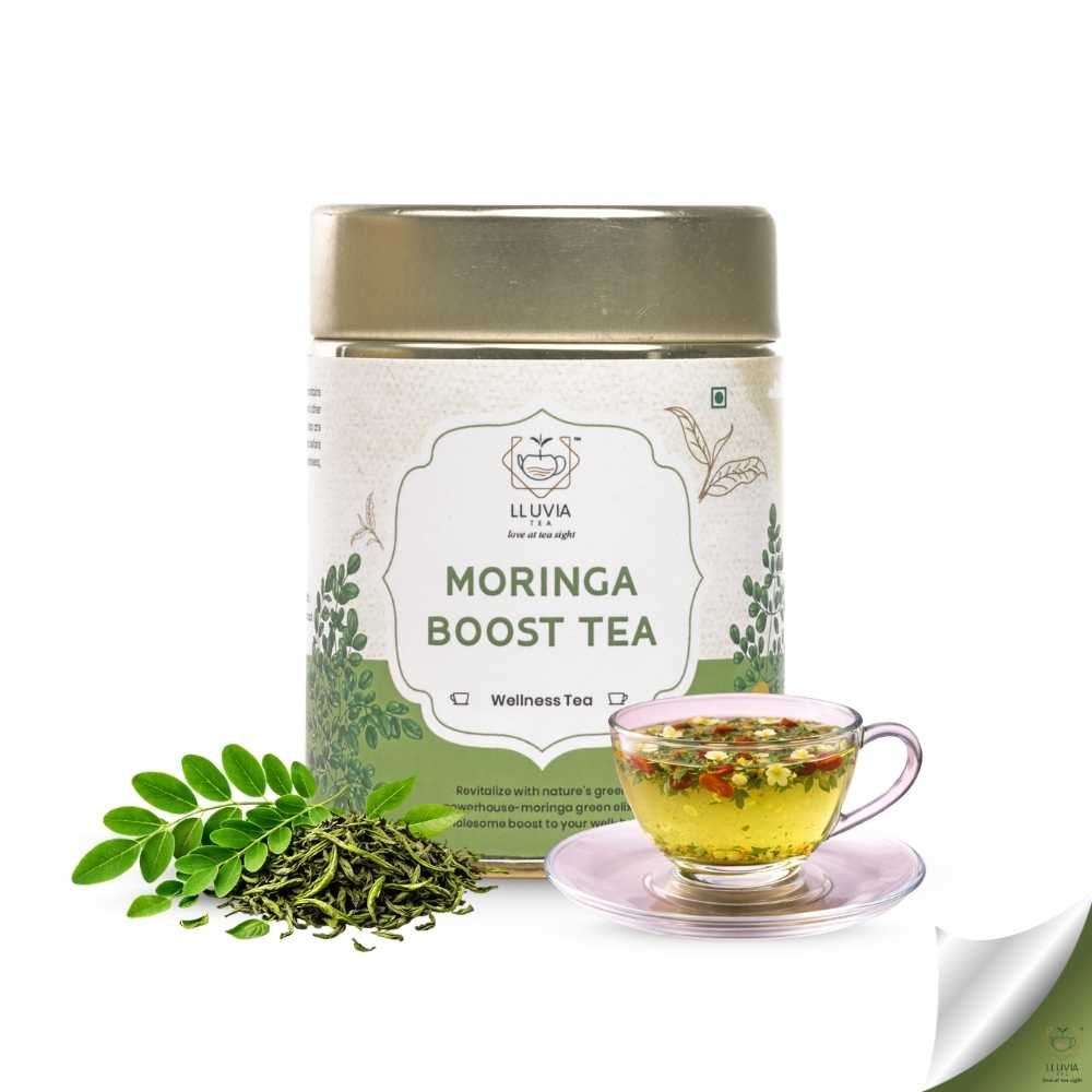 Moringa Boost Green Tea – Nutrient-Rich Vitality – 50g – Tea on Brown Living™. SKU: PWTin50New. Img 1.