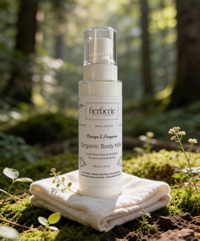 Moringa & Frangipani Organic Body Milk Spray | 120ml – Body Lotion on Brown Living™. SKU: MFBM-120. Img 1.