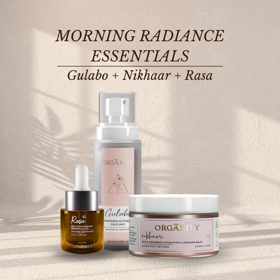 Morning Skincare Set: Balm, Face Mist & Radiance Face Oil – Face Oil on Brown Living™. SKU: ORG_RS_GUL_NIKH. Img 2.