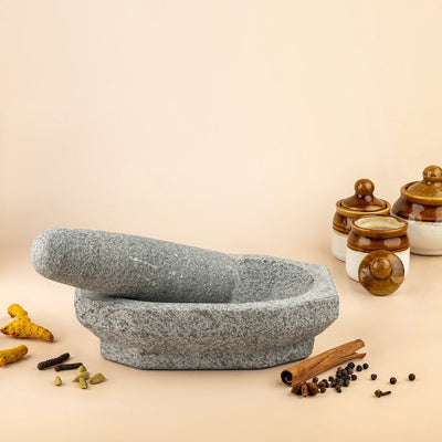 Mortar & Pestle (Kalvam/Ammikallu) – Uthukuli Stone – Kitchen Tools on Brown Living™. SKU: S15. Img 2.