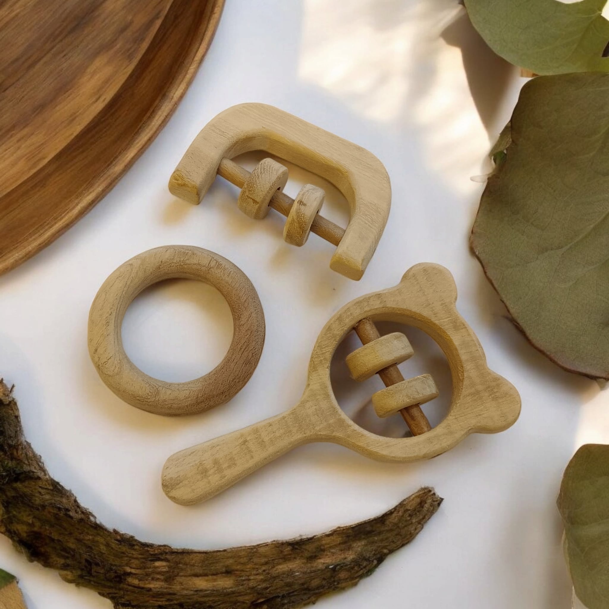 Most Loved Neem Rattles & Teethers – Mickey Head, C - Shape & Ring Shape – Wooden Toys on Brown Living™. SKU: RT_MKHD-C-RNG. Img 3.