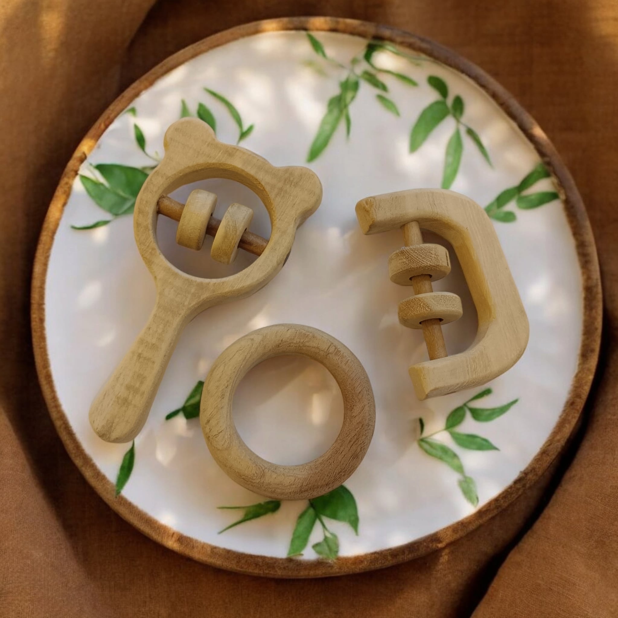 Most Loved Neem Rattles & Teethers – Mickey Head, C - Shape & Ring Shape – Wooden Toys on Brown Living™. SKU: RT_MKHD-C-RNG. Img 2.