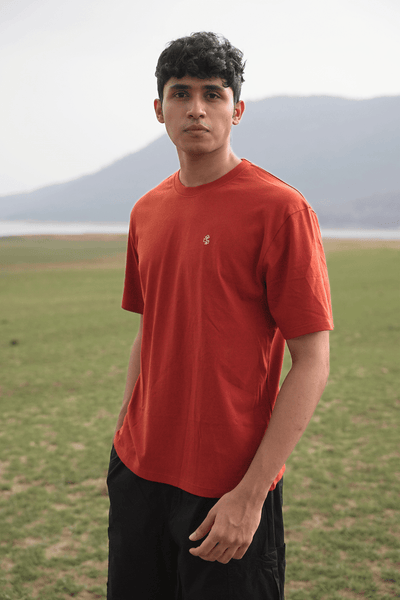 Motif Organic Cotton T-Shirt Rust | GOTS Certified | Sustainable Tee – Mens T-Shirt on Brown Living™. SKU: PB2512-TSH-MTR-L. Img 4.