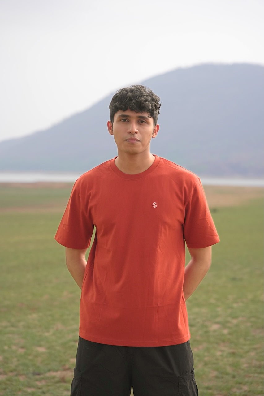 Motif Organic Cotton T-Shirt Rust | GOTS Certified | Sustainable Tee – Mens T-Shirt on Brown Living™. SKU: PB2512-TSH-MTR-S. Img 1.