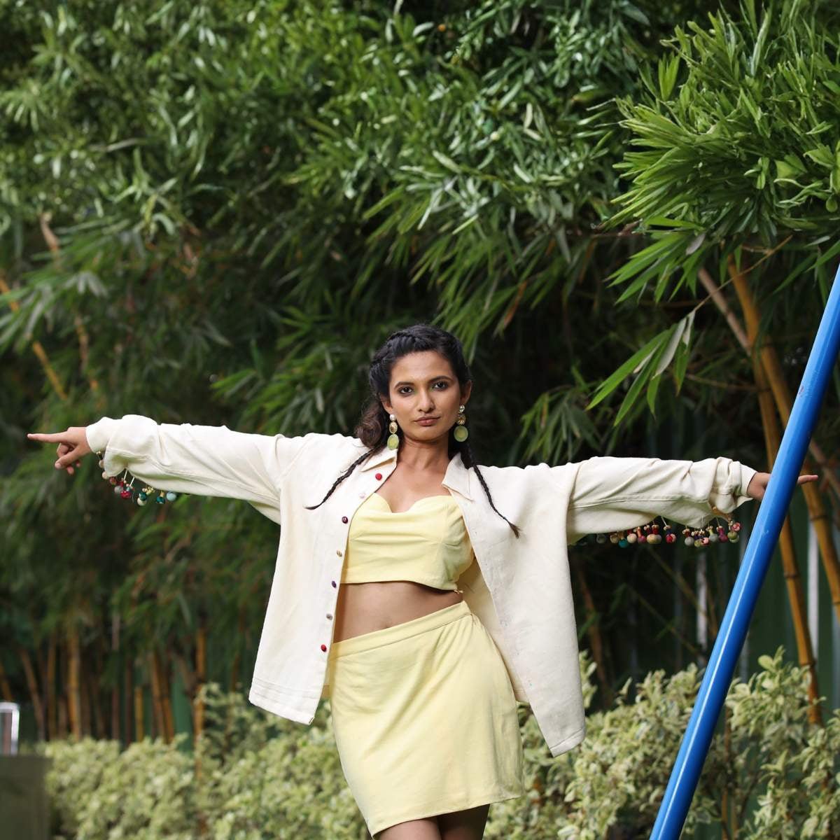 Moxie Tasseled Kala Cotton Oversized Denim Jacket – Womens Shirt on Brown Living™. SKU: JDSR009XS. Img 2.