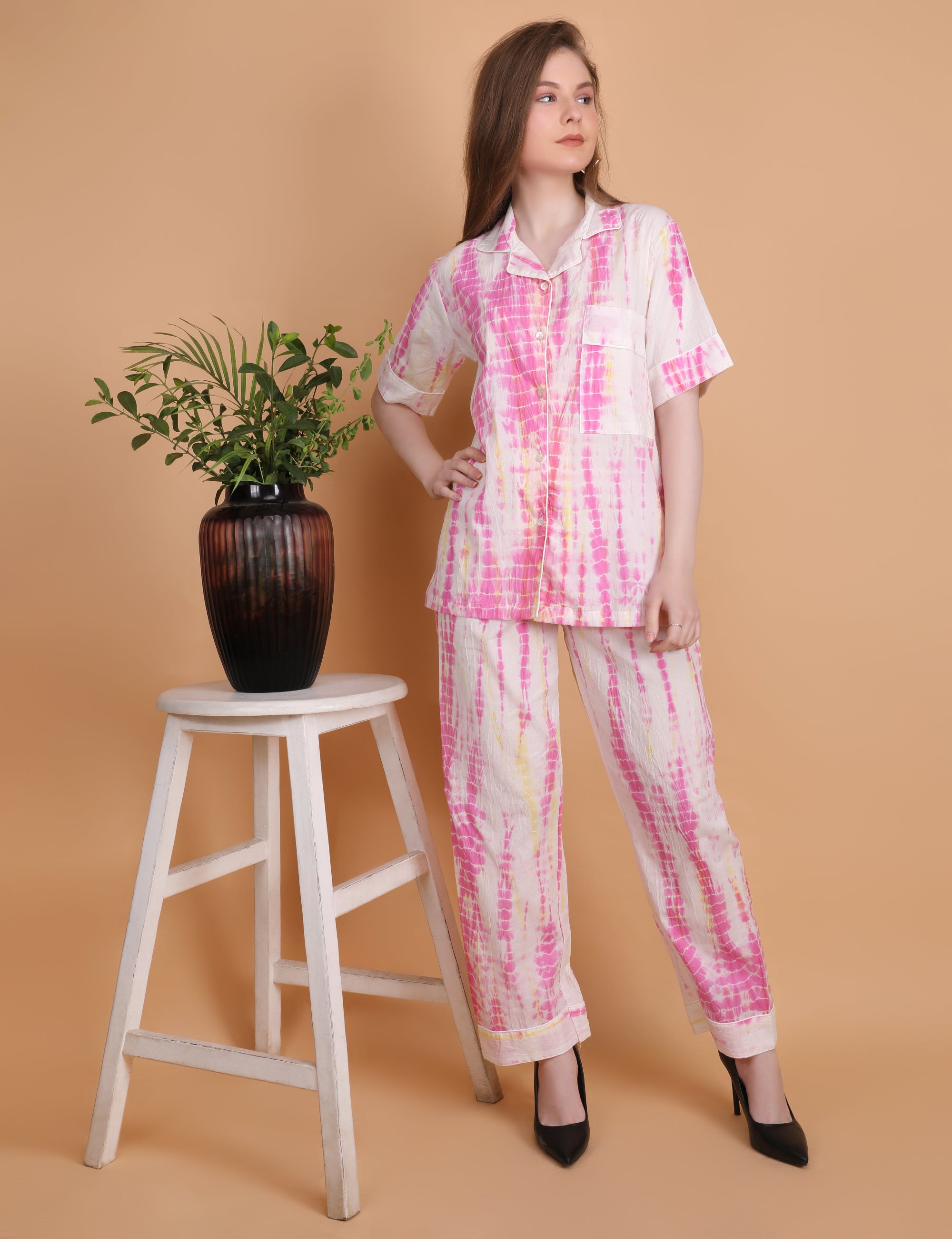 Ruby Handblock Print Cotton Pyjama Set | Verified Sustainable by Brown Living™