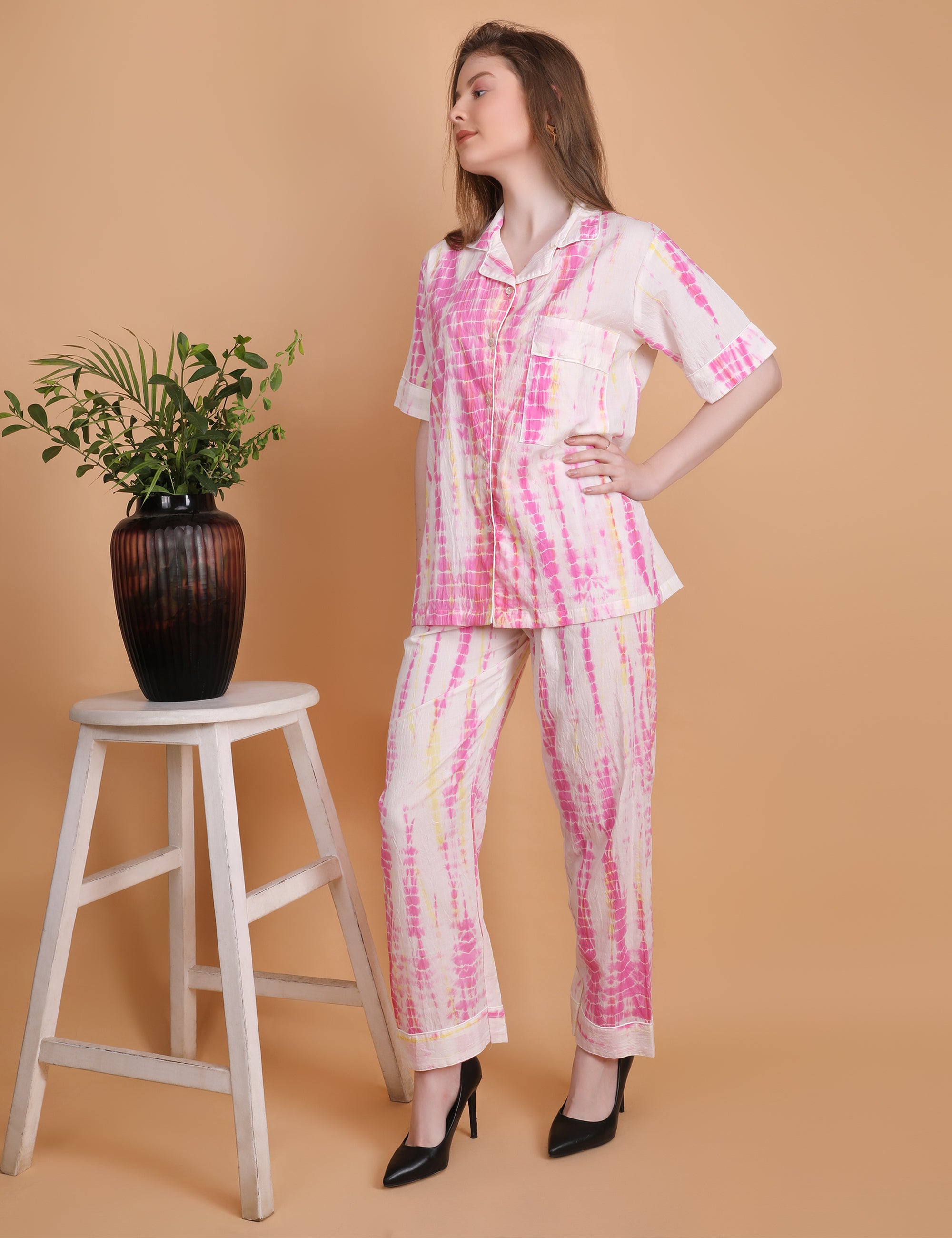 Ruby Handblock Print Cotton Pyjama Set | Verified Sustainable by Brown Living™