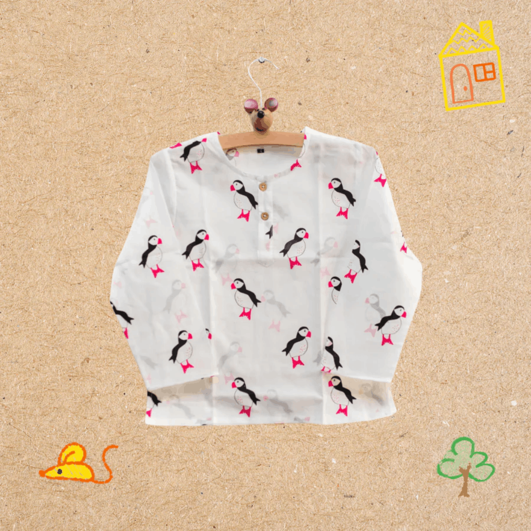 Mr. Puffin - Unisex Kids Cotton Nightwear – Kids Pyjamas on Brown Living™. SKU: MITHNW-035-1. Img 6.