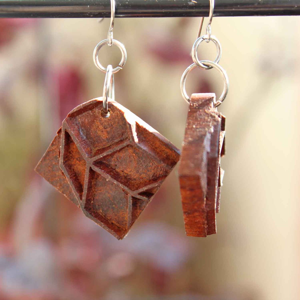 Mriga Rekh Wooden Earrings With Wood Block Carving – Jewellery on Brown Living™. SKU: UARKHWJER007. Img 2.