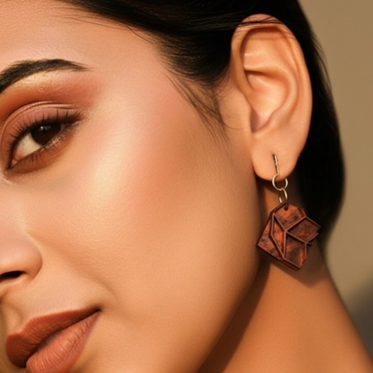 Mriga Rekh Wooden Earrings With Wood Block Carving – Jewellery on Brown Living™. SKU: UARKHWJER007. Img 5.