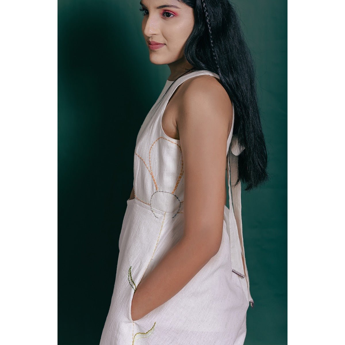 Mudita Khadi Jumpsuit for Women | Handwoven Cotton Sustainable Jumpsui – Womens Jumpsuit on Brown Living™. SKU: DL0134XSn. Img 2.