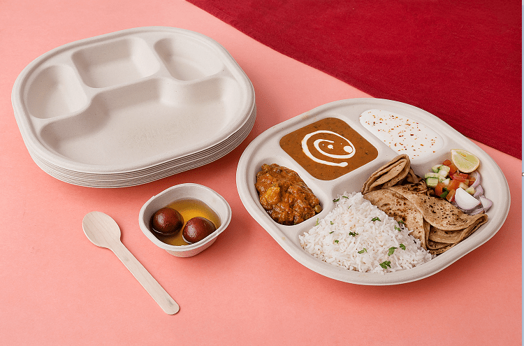 Multi - Compartment Disposable Chausar Meal Tray | Pack of 25 – Trays & Platters on Brown Living™. SKU: CLEC-15. Img 2.