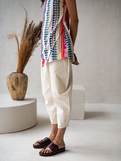 Multicolor Cotton Jacquard Asymmetrical Sleeveless Top for Women – Womens Top on Brown Living™. SKU: DCSS25T03S. Img 6.