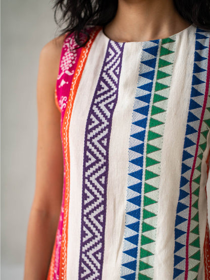 Multicolor Cotton Jacquard Asymmetrical Sleeveless Top for Women – Womens Top on Brown Living™. SKU: DCSS25T03S. Img 4.