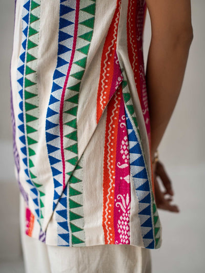 Multicolor Cotton Jacquard Asymmetrical Sleeveless Top for Women – Womens Top on Brown Living™. SKU: DCSS25T03S. Img 5.