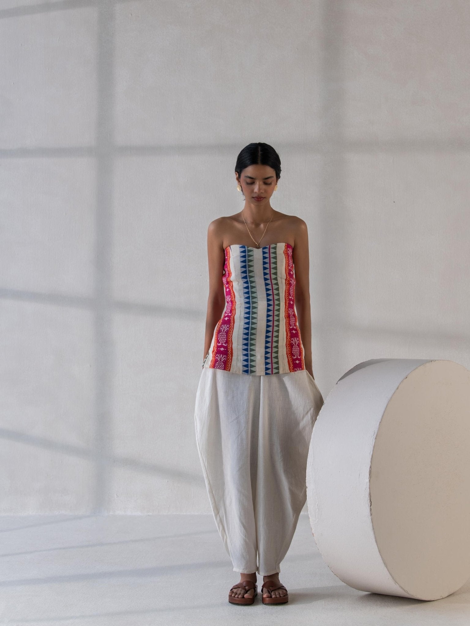 Multicolor Cotton Jacquard Tube Top for Women – Womens Top on Brown Living™. SKU: DCSS25T01S. Img 3.