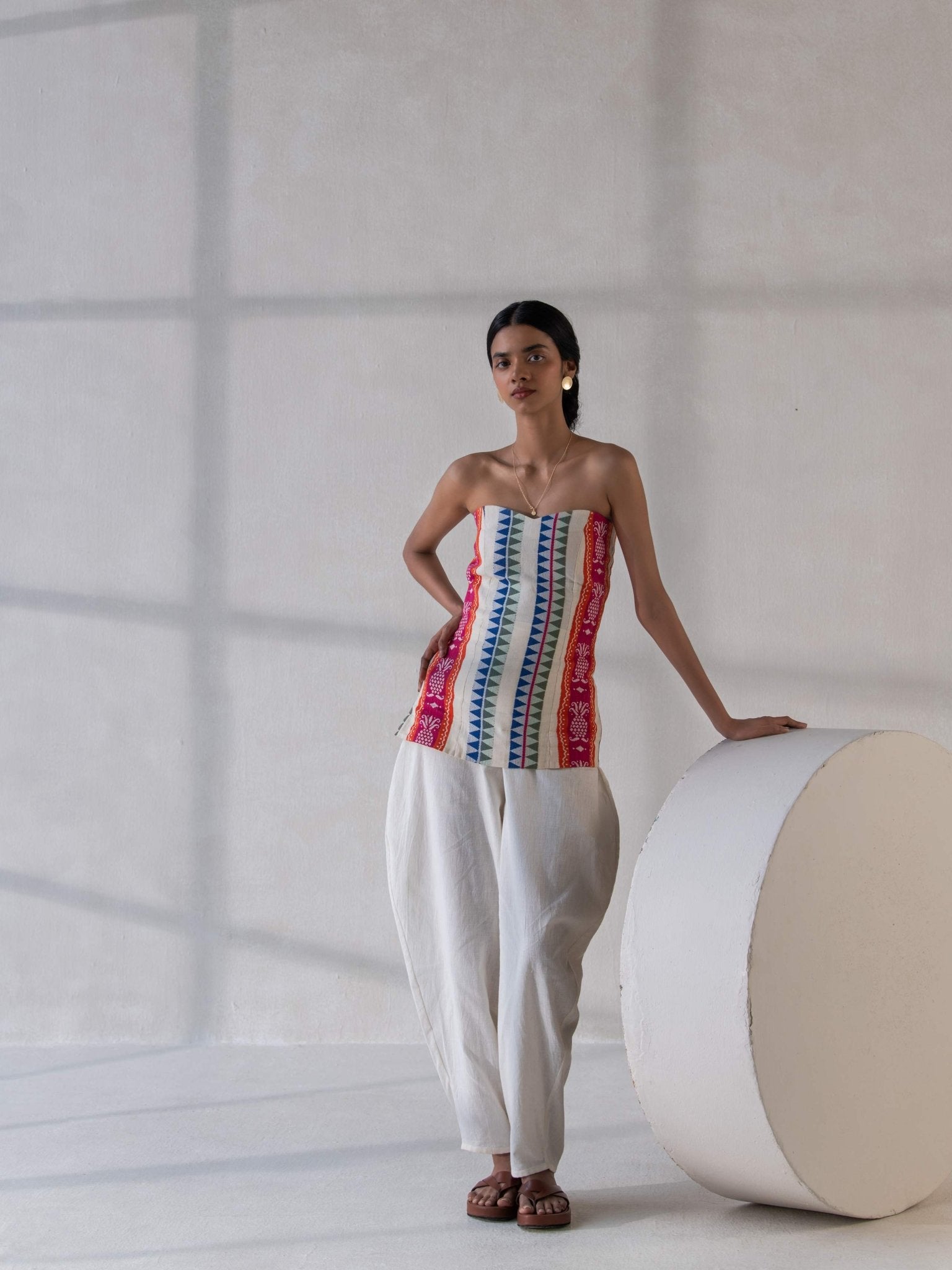 Multicolor Cotton Jacquard Tube Top for Women – Womens Top on Brown Living™. SKU: DCSS25T01S. Img 4.