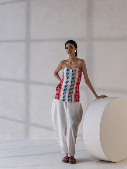 Multicolor Cotton Jacquard Tube Top for Women – Womens Top on Brown Living™. SKU: DCSS25T01S. Img 4.