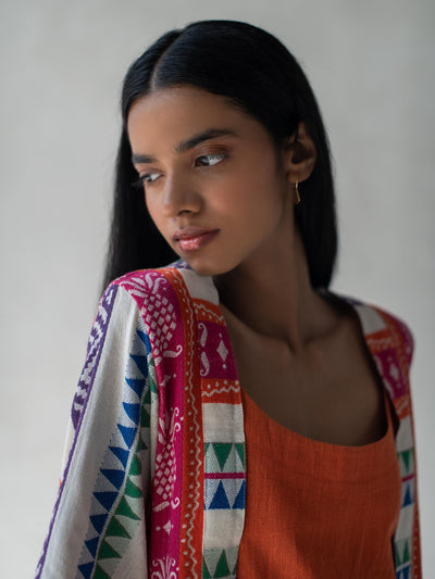 Multicolor Front Open Straight Cotton Jacquard Jacket for Women – Womens Jacket on Brown Living™. SKU: DCSS25L04S. Img 1.