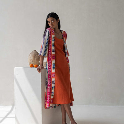 Multicolor Front Open Straight Cotton Jacquard Jacket for Women – Womens Jacket on Brown Living™. SKU: DCSS25L04S. Img 6.