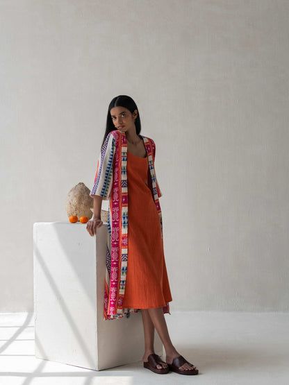 Multicolor Front Open Straight Cotton Jacquard Jacket for Women – Womens Jacket on Brown Living™. SKU: DCSS25L04S. Img 6.