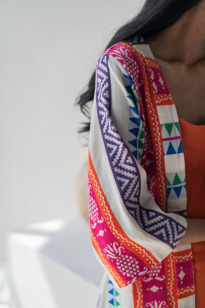 Multicolor Front Open Straight Cotton Jacquard Jacket for Women – Womens Jacket on Brown Living™. SKU: DCSS25L04S. Img 3.