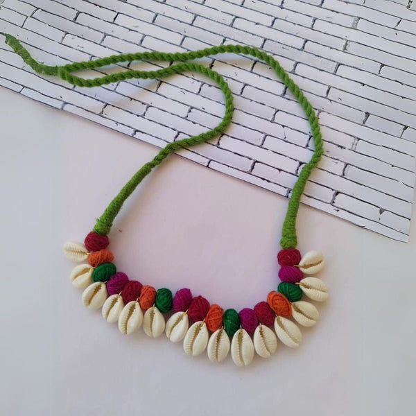 Multicolor Pom Pom Shell Adjustable Choker Necklace | Verified Sustainable Womens Necklaces on Brown Living™
