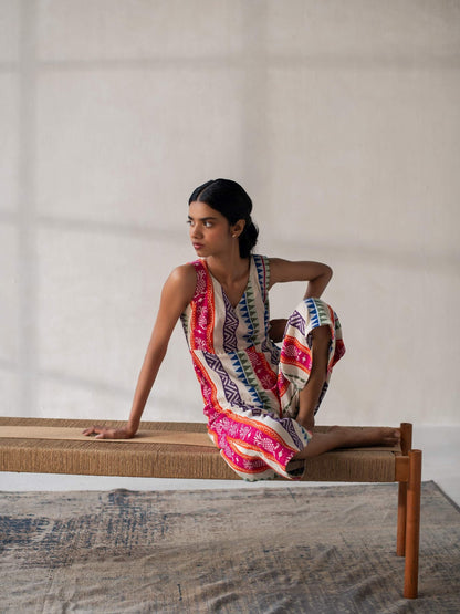 Multicolored Cotton Jacquard Flared Jumpsuit for Women – Womens Jumpsuit on Brown Living™. SKU: DCSS25D01S. Img 1.