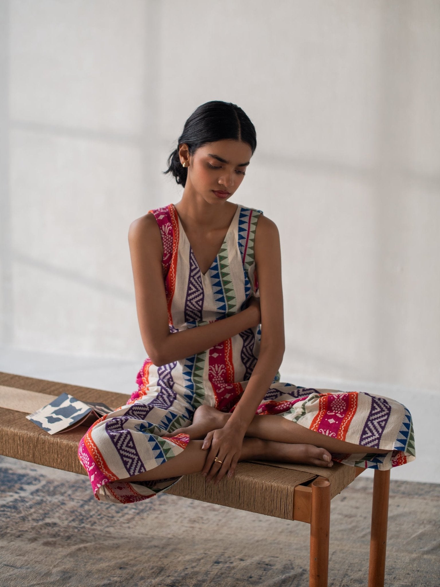 Multicolored Cotton Jacquard Flared Jumpsuit for Women – Womens Jumpsuit on Brown Living™. SKU: DCSS25D01S. Img 3.