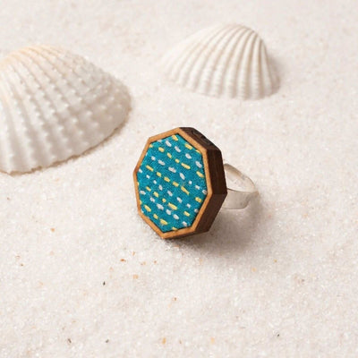 Multicolour Kantha Repurposed Silk Fabric & Wood Jewellery Set – Womens Earrings on Brown Living™. SKU: JCC047. Img 5.