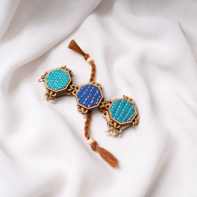 Multicolour Kantha Repurposed Silk Fabric & Wood Jewellery Set – Womens Earrings on Brown Living™. SKU: JCC047. Img 7.