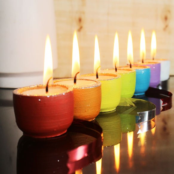 Multicolour Terracotta Pot Cup Perfumed Candles / Reusable Pots | Set of 12 | Verified Sustainable Candles & Fragrances on Brown Living™