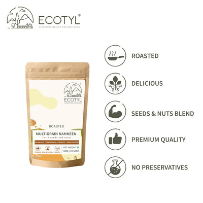 Multigrain Namkeen | Roasted Snack | Seeds & Nuts Mix | 300g – Savouries on Brown Living™. SKU: ECOTYL00056. Img 3.