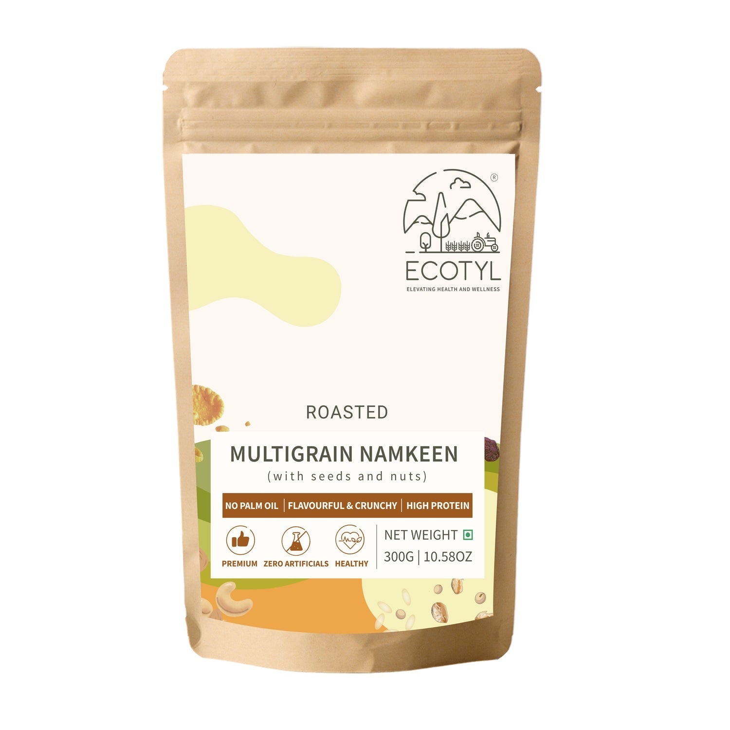 Multigrain Namkeen | Roasted Snack | Seeds & Nuts Mix | 300g – Savouries on Brown Living™. SKU: ECOTYL00056. Img 5.