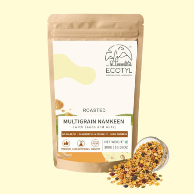 Multigrain Namkeen | Roasted Snack | Seeds & Nuts Mix | 300g – Savouries on Brown Living™. SKU: ECOTYL00056. Img 1.