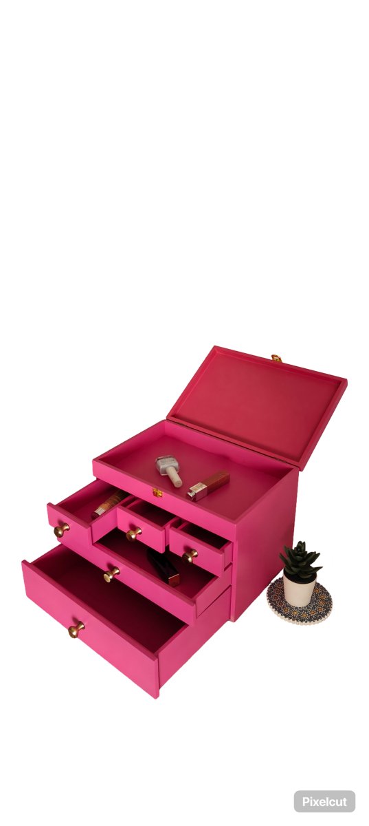 Multipurpose Wooden Makeup & Jewellery Organizer with 5 Drawers - Pink | Verified Sustainable by Brown Living™