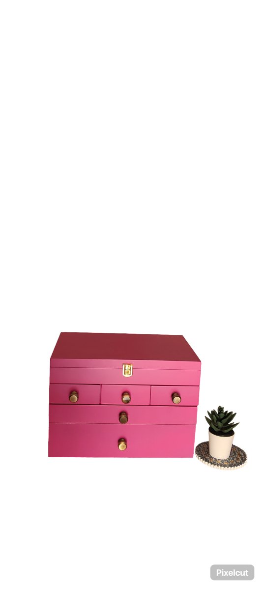 Multipurpose Wooden Makeup & Jewellery Organizer with 5 Drawers - Pink | Verified Sustainable by Brown Living™