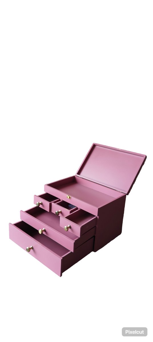 Multipurpose Wooden Makeup & Jewellery Organizer with 5 Drawers - Plum | Verified Sustainable by Brown Living™