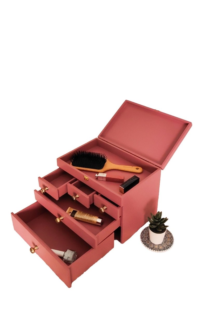 Multipurpose Wooden Makeup & Jewellery Organizer with 5 Drawers - Plum | Verified Sustainable by Brown Living™