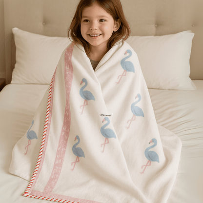 Muslin Dohar Blanket – 3D Handblock – Flamingo Print – 40x60 inches – Bedding on Brown Living™. SKU: DO3DFLAMING4060. Img 7.