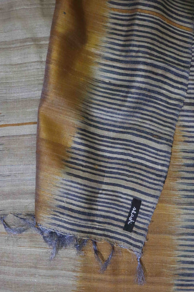 Mustard Handcrafted Tassar Silk Stole | Elegant Fashion Accessory – Womens Scarf on Brown Living™. SKU: WS25ST05. Img 3.