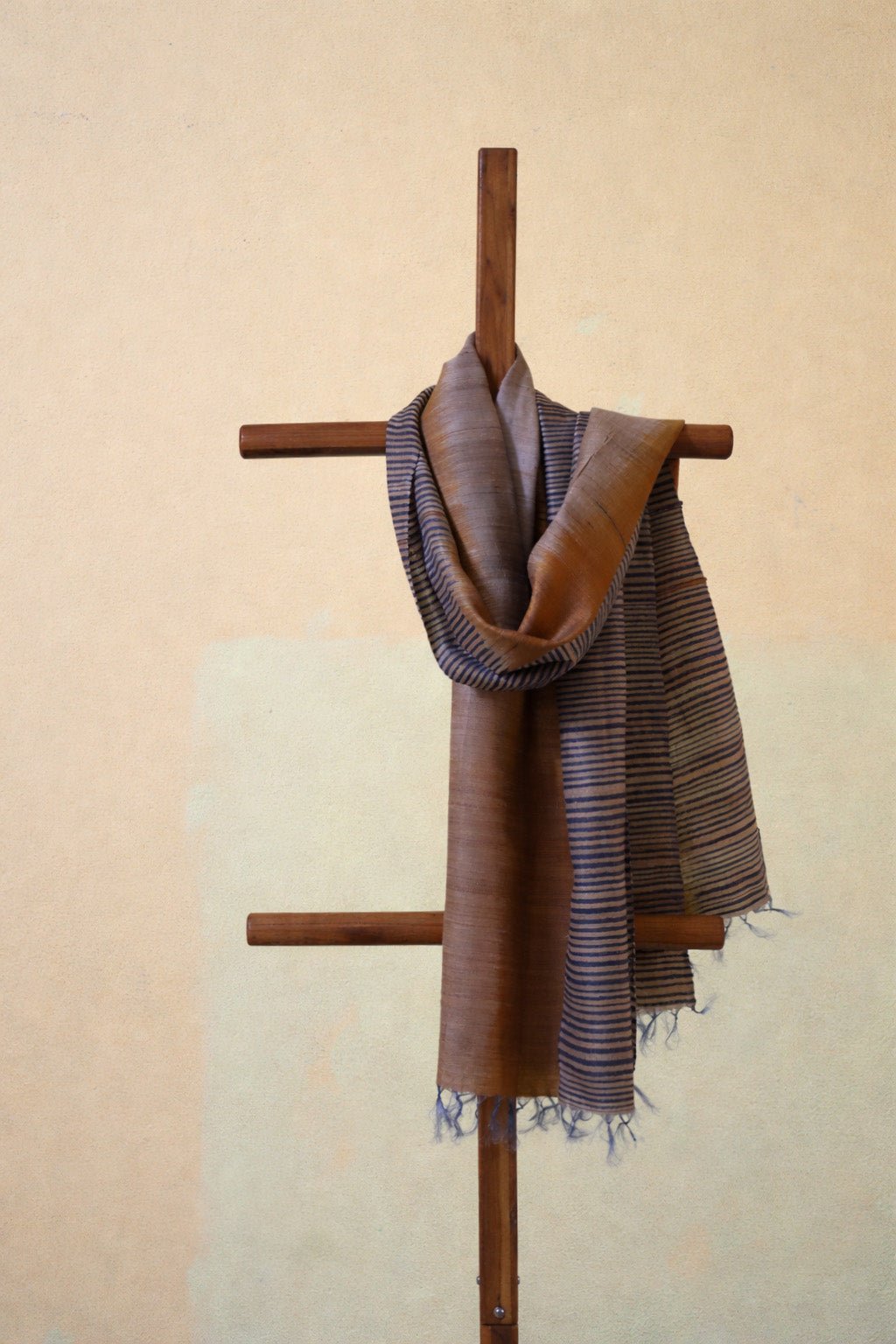 Mustard Handcrafted Tassar Silk Stole | Elegant Fashion Accessory – Womens Scarf on Brown Living™. SKU: WS25ST05. Img 1.