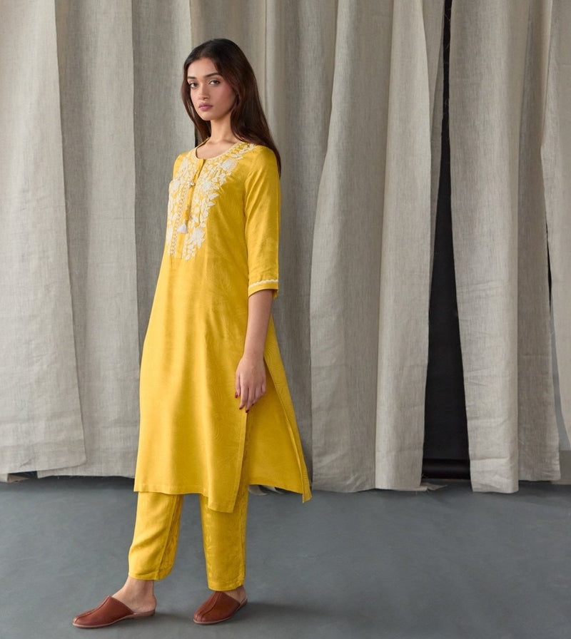 Mustard Jacquard Kurta | Verified Sustainable by Brown Living™