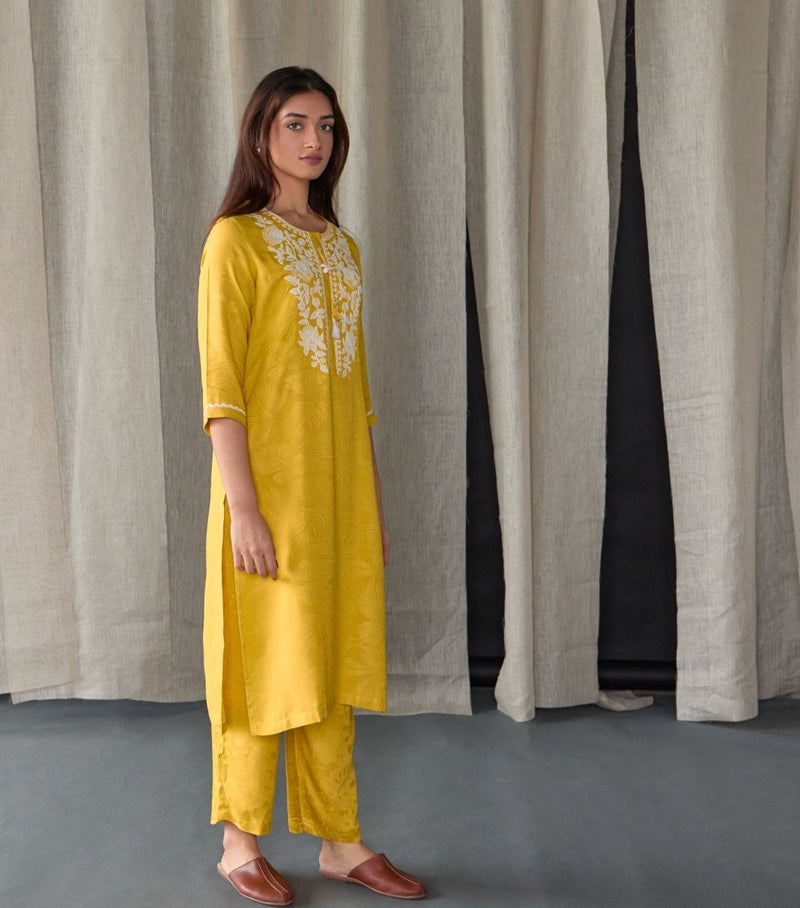 Mustard Jacquard Kurta | Verified Sustainable by Brown Living™