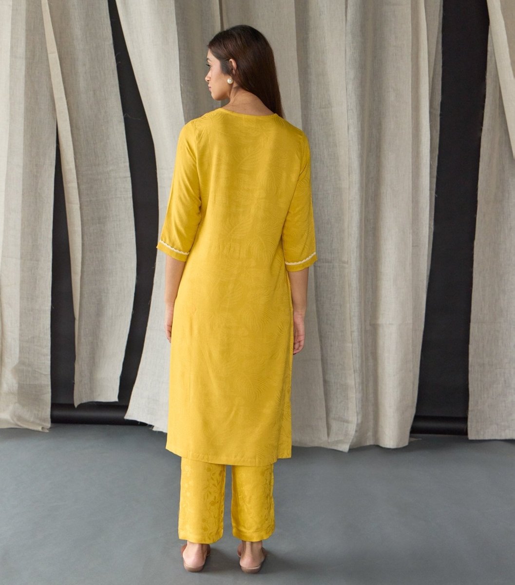 Mustard Jacquard Kurta Set | Verified Sustainable by Brown Living™