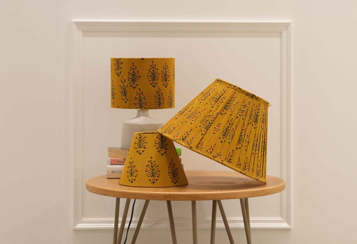 Mustard Kalamkari Cone Shade – Lamps & Lighting by Inara Home available on Brown Living™. . SKU: IHLS005. Img 4.