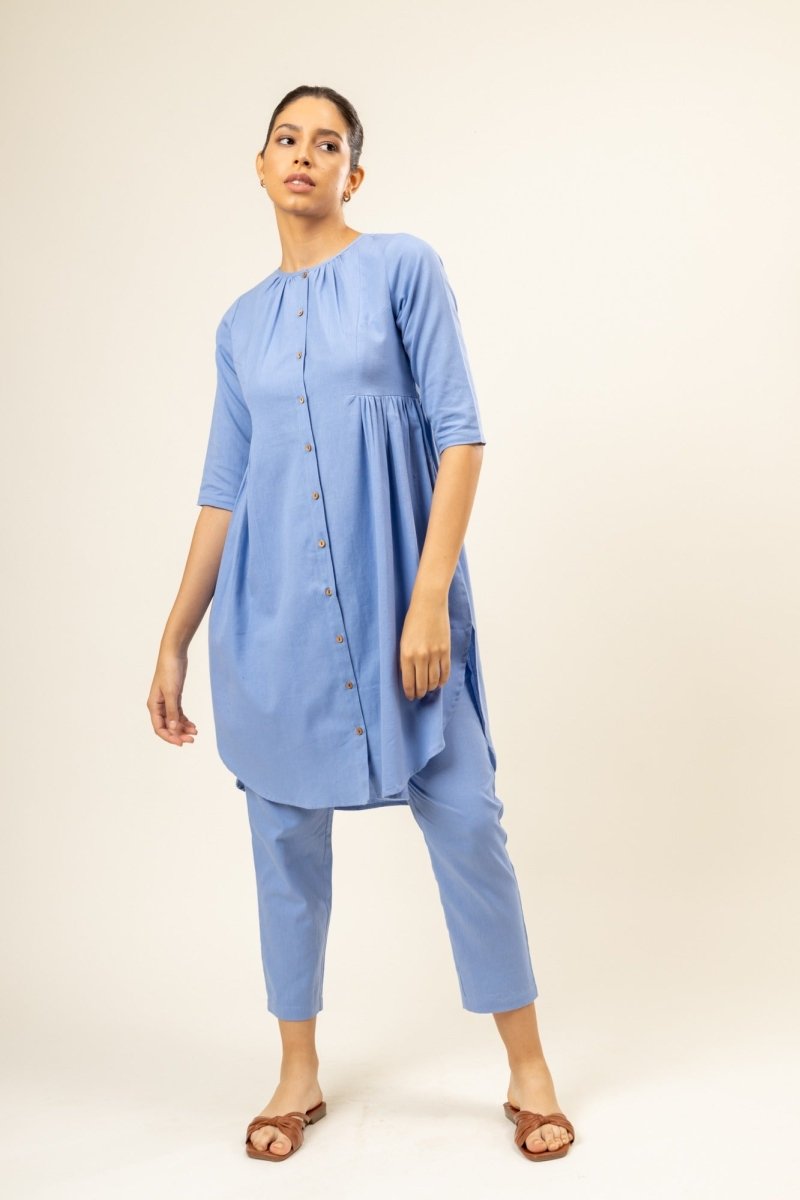 Naomi Blue Upcycled Cotton Tunic | Verified Sustainable by Brown Living™