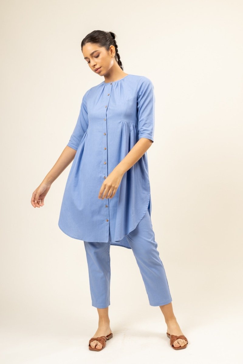 Naomi Blue Upcycled Cotton Tunic | Verified Sustainable by Brown Living™